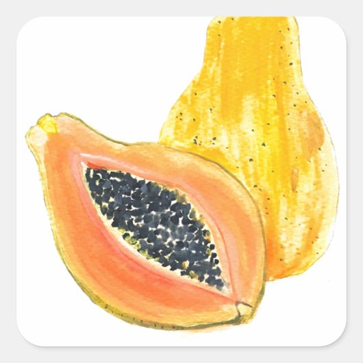 Papaya-Aquarell Quadratischer Aufkleber (Vorderseite)