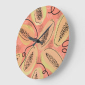 Papaya Doodle Pattern Kitchen Große Wanduhr (Winkel)