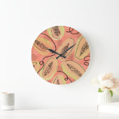 Papaya Doodle Pattern Kitchen Große Wanduhr (Zuhause)