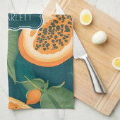 Papaya Floral Personalisiertes Muster Geschirrtuch (Viertel Falte)