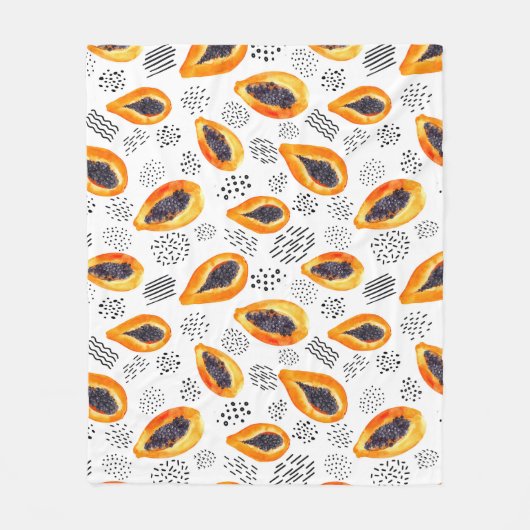 Papaya-Früchte: abstraktes Aquarellmuster. Fleecedecke (Vorderseite)