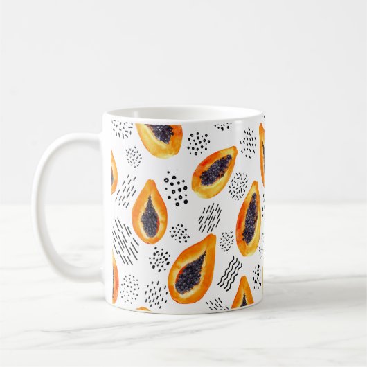 Papaya-Früchte: abstraktes Aquarellmuster. Kaffeetasse (Links)