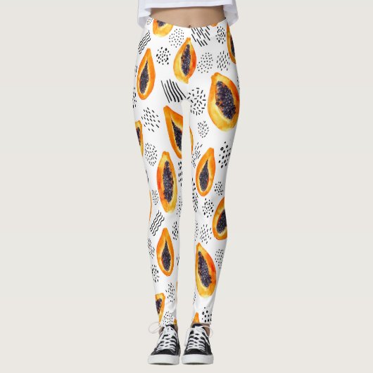 Papaya-Früchte: abstraktes Aquarellmuster. Leggings (Vorderseite)
