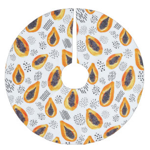 Papaya-Früchte: abstraktes Aquarellmuster. Polyester Weihnachtsbaumdecke