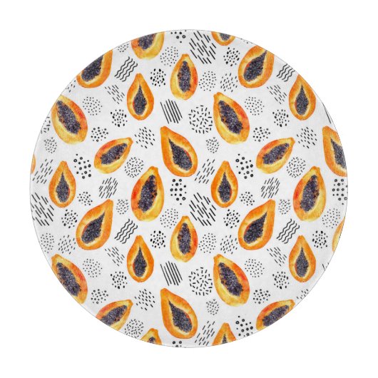 Papaya-Früchte: abstraktes Aquarellmuster. Schneidebrett (Vorderseite)