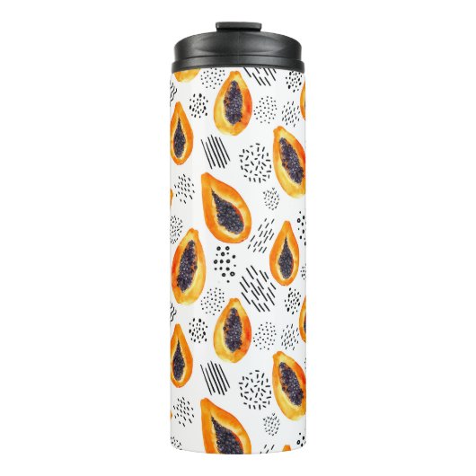 Papaya-Früchte: abstraktes Aquarellmuster. Thermosbecher (Vorderseite)