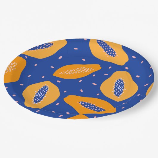 Papaya-Fruchtmuster Pappteller (Schrägansicht)