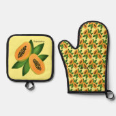 Papaya Fruchtwackelpapier Ofenhandschuh & Topflappen-Set (Vorderseite)