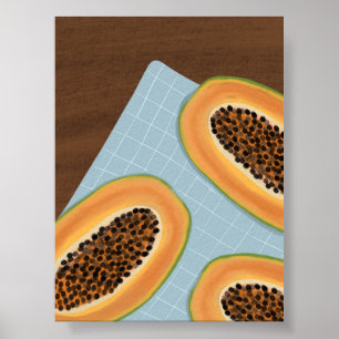 Papaya Fruit Illustration - Tropical Boho Kitchen Poster