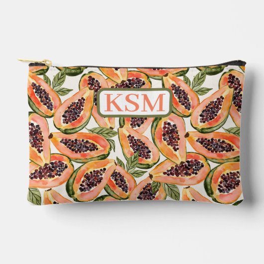 Papaya Fruit Watercolor Monogram Zubehörtasche (Vorderseite)