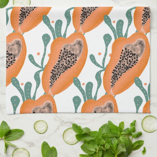 Papaya Hand Tropical Frucht Muster Geschirrtuch (Gefaltet)