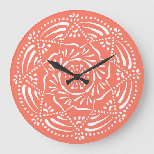 Papaya Mandala Große Wanduhr (Vorderseite)