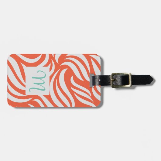 Papaya Modern Foliage Feminine Monogram Travel Gepäckanhänger (Vorderseite horizontal)
