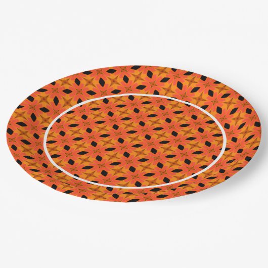 Papaya Orange und Black Tropical Pattern Pappteller (Schrägansicht)