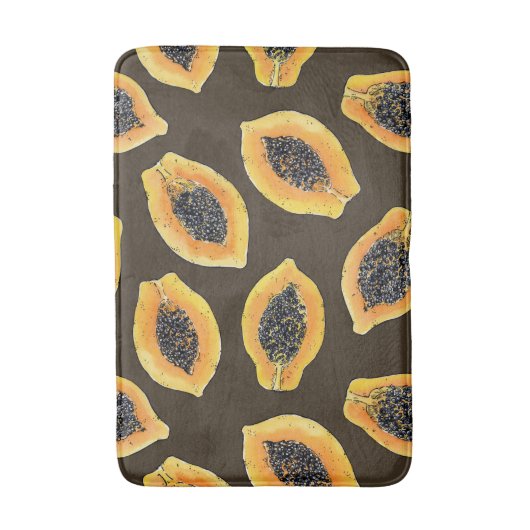 Papaya-Scheiben auf dunkelbraun Badematte (Vorderseite Vertikal)