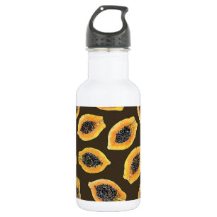 Papaya-Scheiben auf dunkelbraun Edelstahlflasche