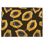 Papaya-Scheiben auf dunkelbraun Große Geschenktüte (Rückseite)