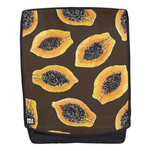 Papaya-Scheiben auf dunkelbraun Rucksack (Vorderseite)