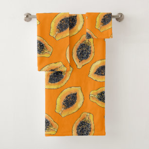 Papaya-Scheiben auf Orange Badhandtuch Set