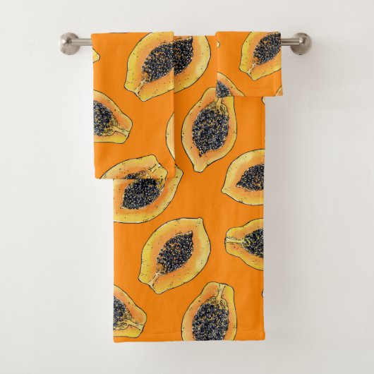 Papaya-Scheiben auf Orange Badhandtuch Set (Insitu)