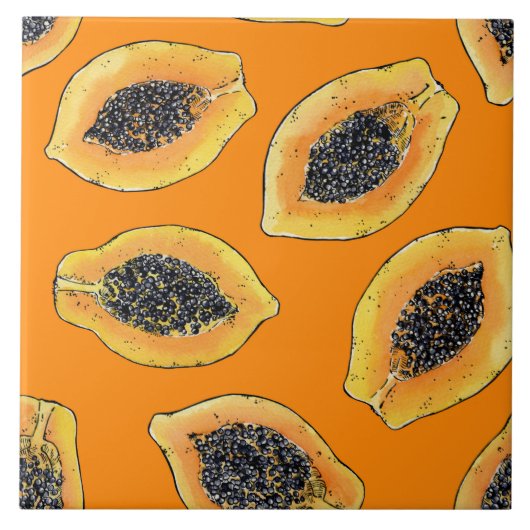 Papaya-Scheiben auf Orange Fliese (Vorderseite)