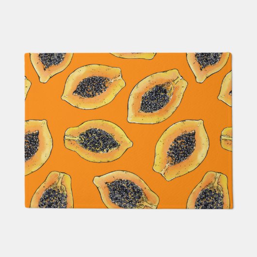 Papaya-Scheiben auf Orange Fußmatte (Vorderseite)