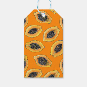 Papaya-Scheiben auf Orange Geschenkanhänger