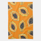 Papaya-Scheiben auf Orange Geschirrtuch (Vertikal)