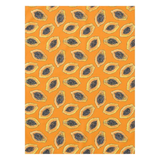 Papaya-Scheiben auf Orange Tischdecke (Vorderseite)
