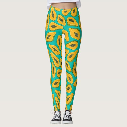Papaya-Scheiben auf Türkis Leggings (Vorderseite)