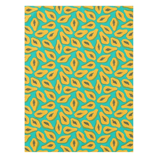 Papaya-Scheiben auf Türkis Tischdecke (Vorderseite)