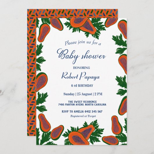 Papaya Sweet Fruit Fresh Summer Green Baby Dusche Einladung (Vorne/Hinten)