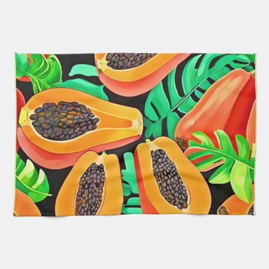 Papaya und Blätter Neues Muster Geschirrtuch (Horizontal)