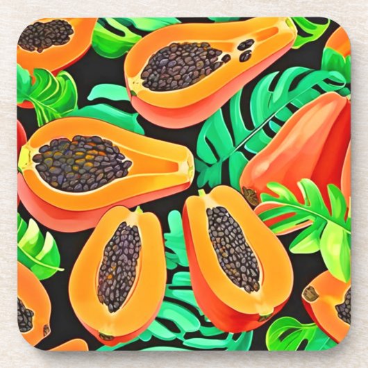 Papaya und Blätter Neues Muster Getränkeuntersetzer (Vorderseite)