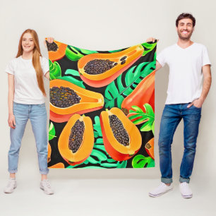 Papaya und frische Blätter Muster Fleecedecke