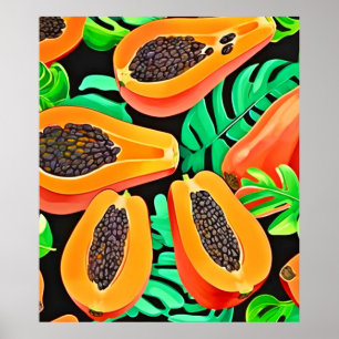 Papaya und frische Blätter Muster Poster