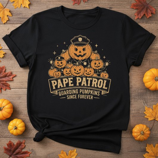 Pape patrol: guarding pumpkins | Pape Halloween T-Shirt