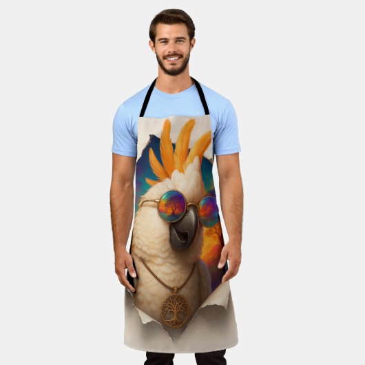 Papegaai Schort – Vrolijk Boho Design Schürze (Getragen)
