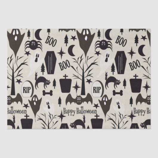 Papel de regalo Happy Halloween negro Seidenpapier (Vorderseite)