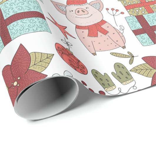Papel de regalo navideño de cerditos geschenkpapier (Rolleneckpunkt)