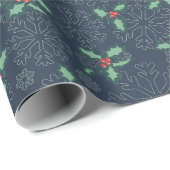 Papel navideño con copos de nieve y acebo geschenkpapier (Rolleneckpunkt)
