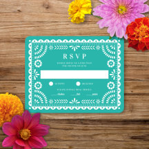 Papel Picado Aqua | RSVP-Karte für Hochzeitserwide