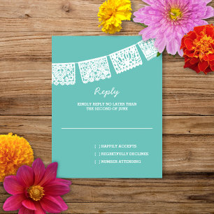 Papel Picado Aqua   RSVP-Karte für Hochzeitserwide RSVP Karte