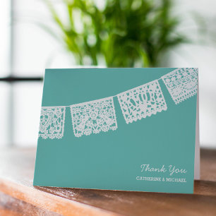 Papel Picado Aqua Wedding danken Ihnen zu Dankeskarte