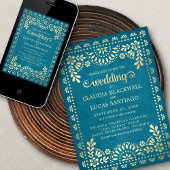 Papel Picado Aquamarin Hochzeitseinladung Einladung