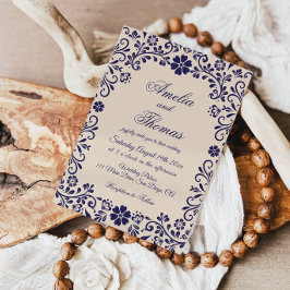 Papel Picado Beige Blaue Mexikanische Hochzeit  Einladung