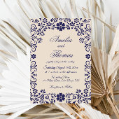 Papel Picado Beige Blue Mexican Wedding Einladung