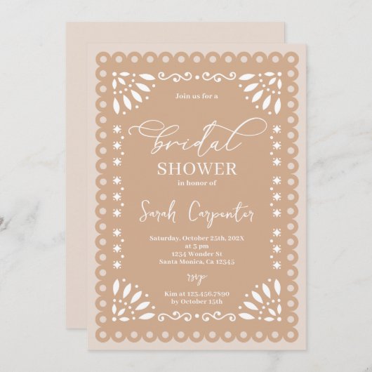 Papel Picado Beige Brautparty Einladung (Vorne/Hinten)