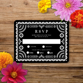 Papel Picado Black | RSVP-Karte für Hochzeitserwid RSVP Karte