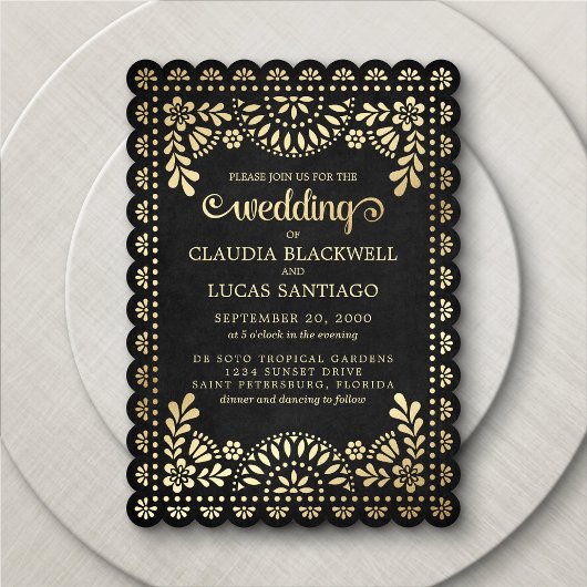 Papel Picado Black Wedding Einladung
